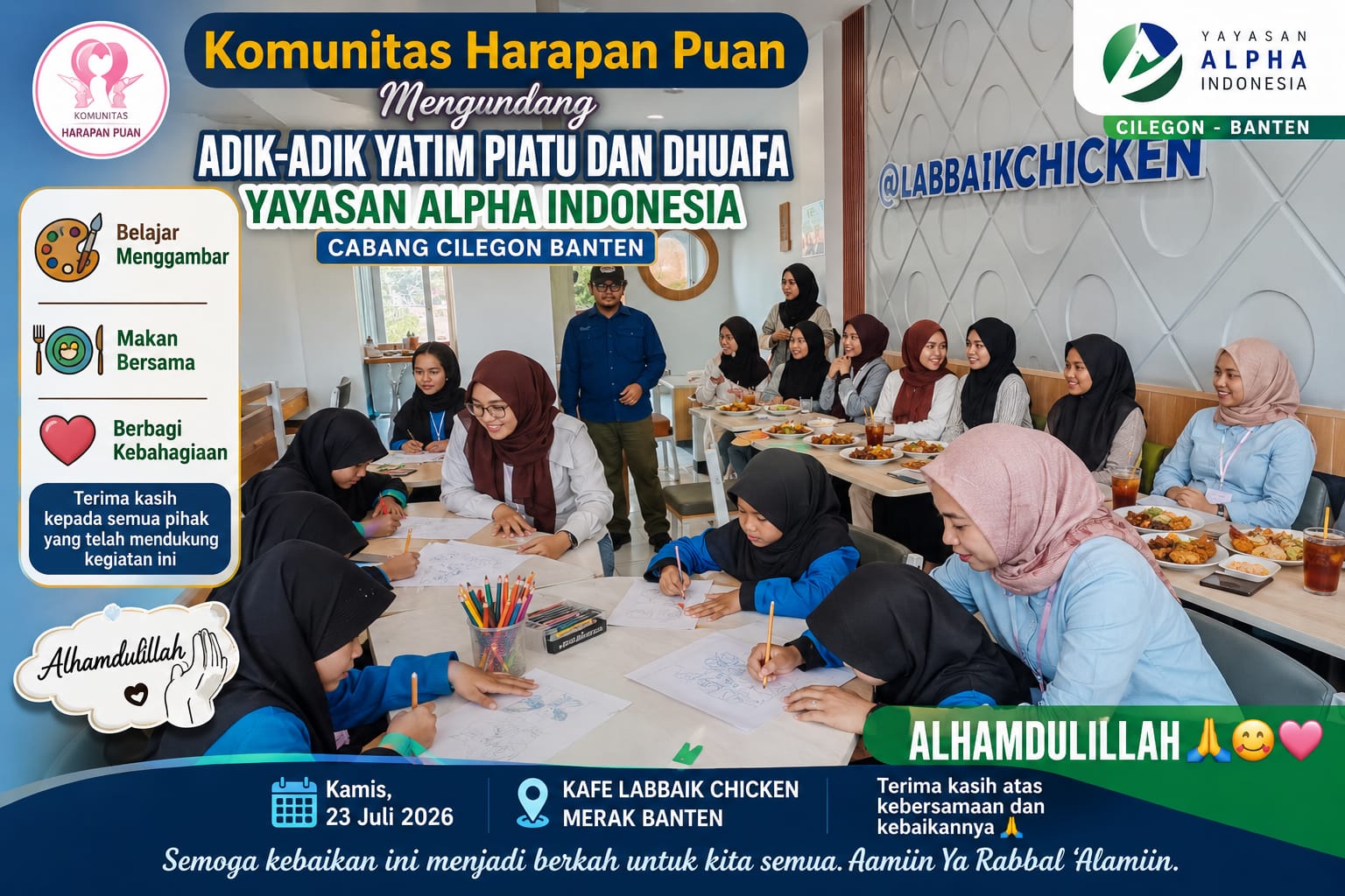 Alhamdulillah Kakak-Kakak Dari Komunitas Harapan Puan Mengundang ke Kafe Labbaik Chicken Merak Banten